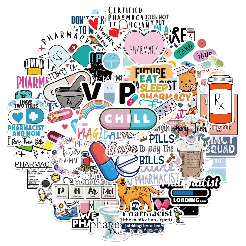 50PCS Cartoon Pharmacist Sticker Personalized Decoration Luggage Compartment Notebook Guitar Water Cup Waterproof