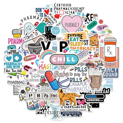 50PCS Cartoon Pharmacist Sticker Personalized Decoration Luggage Compartment Notebook Guitar Water Cup Waterproof