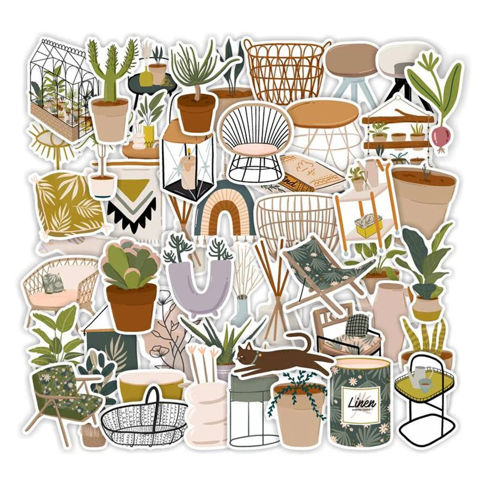 50PCS Ins Style Furniture Life Green Plants Japanese Style Sticker Luggage Graffiti Stationery Stickers