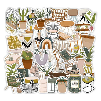 50PCS Ins Style Furniture Life Green Plants Japanese Style Sticker Luggage Graffiti Stationery Stickers