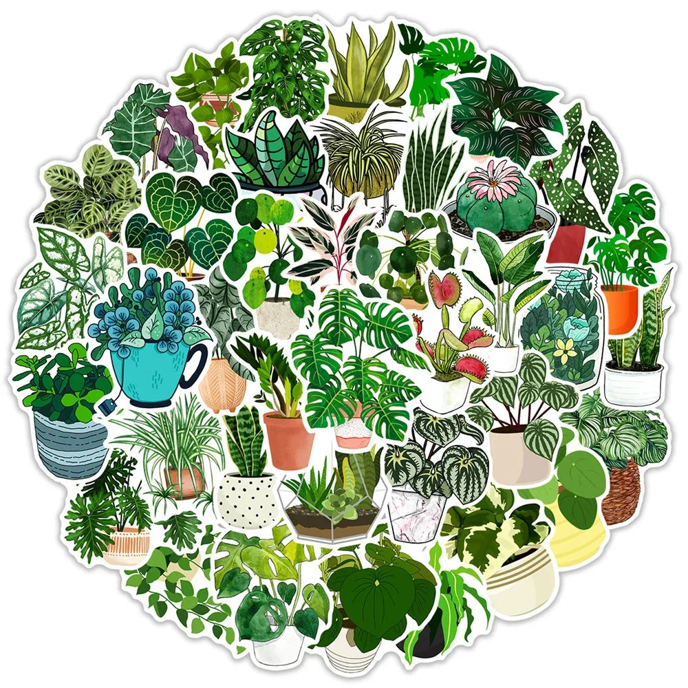 50PCS Green Plant Graffiti Waterproof Sticker Creative Trend Decoration Refrigerator Notebook Skateboard Guitar
