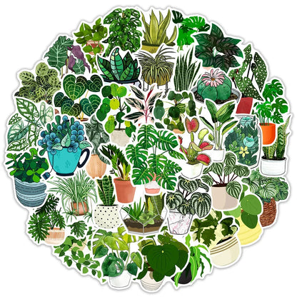 50PCS Green Plant Graffiti Waterproof Sticker Creative Trend Decoration Refrigerator Notebook Skateboard Guitar