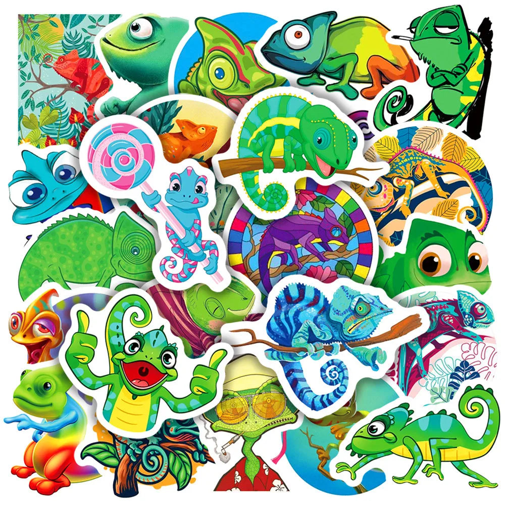 50PCS Cartoon Chameleon Sticker Animal Graffiti iPad Helmet Car Guitar DIY Scrapbook Wall Sticker Toy Decoration