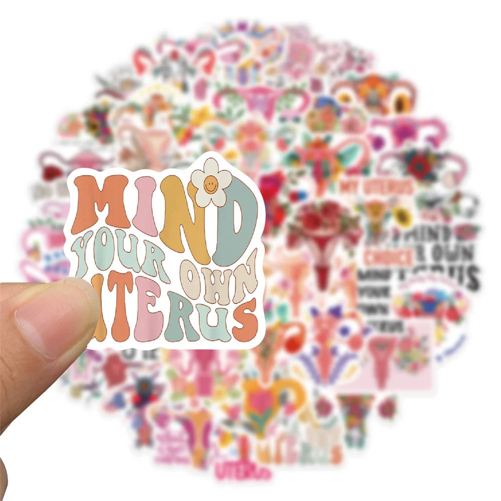 50PCS Feminist Uterus Flower Graffiti Waterproof Sticker Personalized Creative Decoration TrendRefrigeratorGuitar