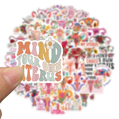 50PCS Feminist Uterus Flower Graffiti Waterproof Sticker Personalized Creative Decoration TrendRefrigeratorGuitar