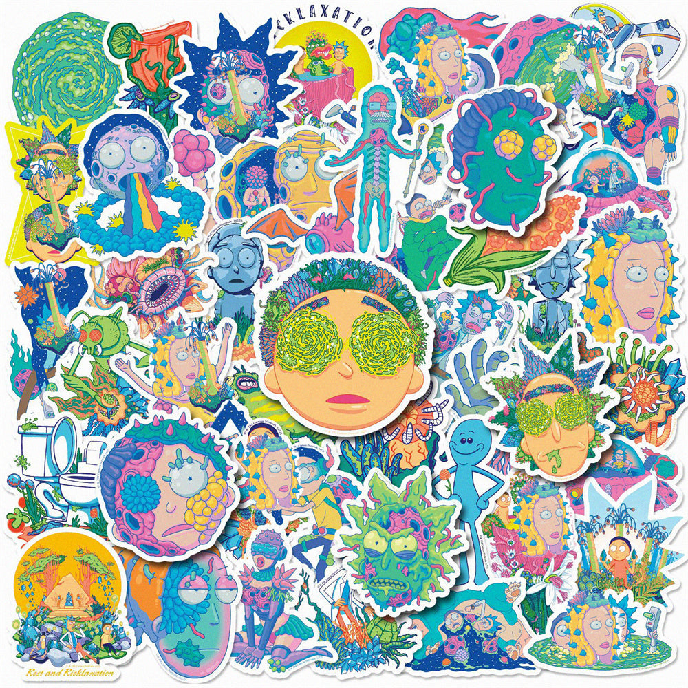 50PCS Psychedelic Cartoon Alien Doodle Stickers Perfect for Phone Cases, Skateboards, Bags, Water Bottles, Guitars Exquisite DIY Desktop & Planner Decorative Decals