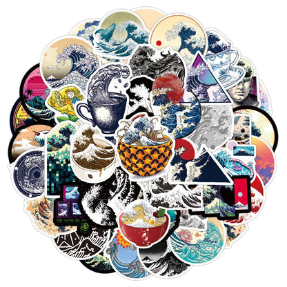 50PCS Cartoon Beach Wave Sticker Graffiti iPad  Luggage Helmet  Guitar DIY Scrapbook Wall Sticker Toy Decoration