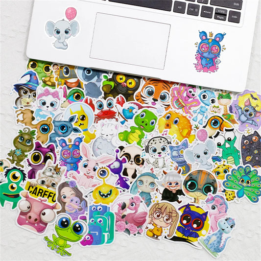 50PCS Cute Cartoon Big Eyes Stickers Cute Animal Head Stickers Cartoon Children Stationery Stickers
