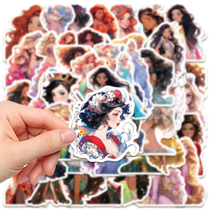 50PCS Runaway Princess Doodle Stickers - Cartoon Rebellious Royal Decals for Journals, Feminist DIY Crafts & Empowerment Gift Ideas