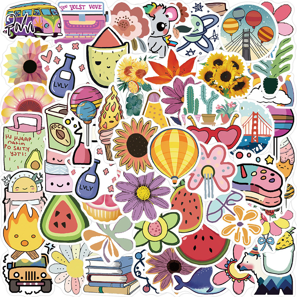 50PCS Cartoon Cute Fruit Plant Fresh Pattern Series Doodle Stickers Exquisite Fashion Creative DIY Journal Decorative Decals Suitable for Cups, Helmets, Skateboards, and Stationery Boxes