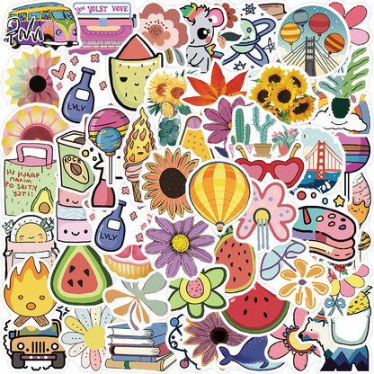 50PCS Cartoon Cute Fruit Plant Fresh Pattern Series Doodle Stickers Exquisite Fashion Creative DIY Journal Decorative Decals Suitable for Cups, Helmets, Skateboards, and Stationery Boxes