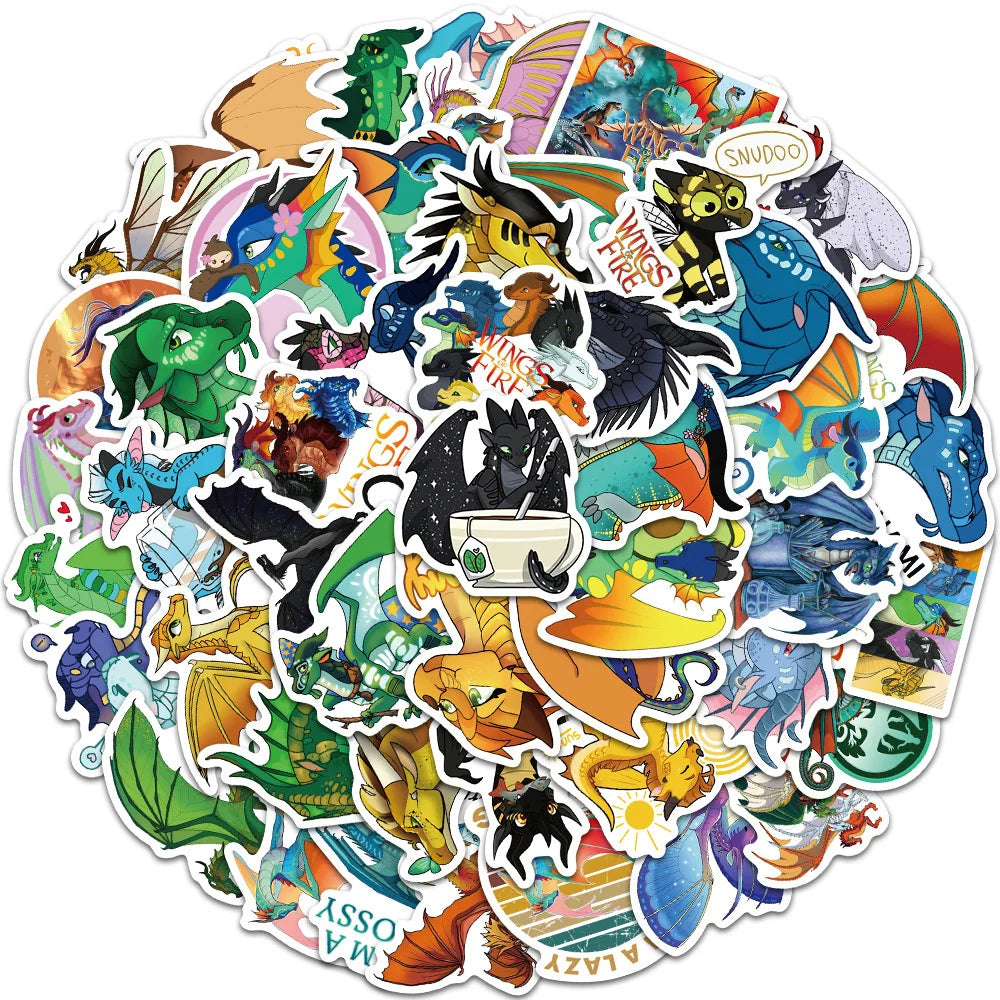 50PCS Popular Novel Wings of Fire Dragon Sticker for Laptop IPad Luggage Gift Journal Waterproof Sticker