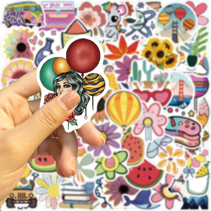 50PCS Cartoon Cute Fruit Plant Fresh Pattern Series Doodle Stickers Exquisite Fashion Creative DIY Journal Decorative Decals Suitable for Cups, Helmets, Skateboards, and Stationery Boxes