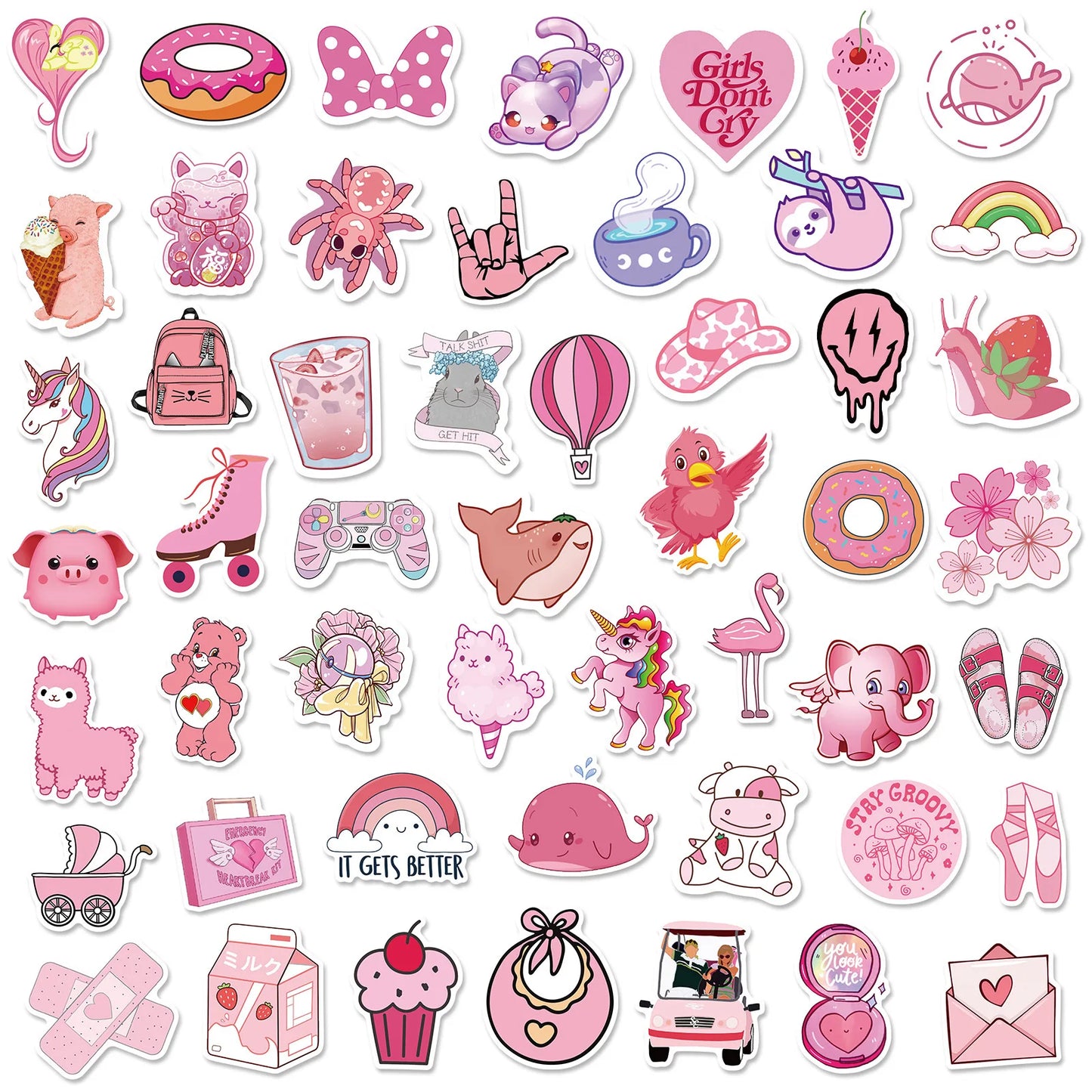 50PCS Card Pink Mixed Graffiti Sticker iPad Luggage Helmet Car  Guitar DIY Scrapbook Wall Sticker Toy Decoration