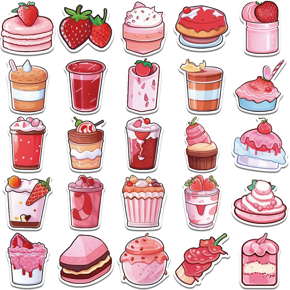 50PCS Pink Dessert Doodle Stickers, Cute Cartoon Sweet Treat Decals for Journals, Laptops, and Aesthetic Decor