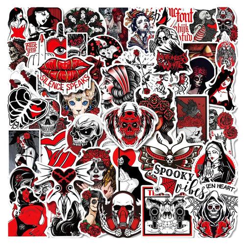 50PCS Gothic Horror Stickers Devil Dark Red Wind Punk Wind Horror Red and Black Suitcase Stickers