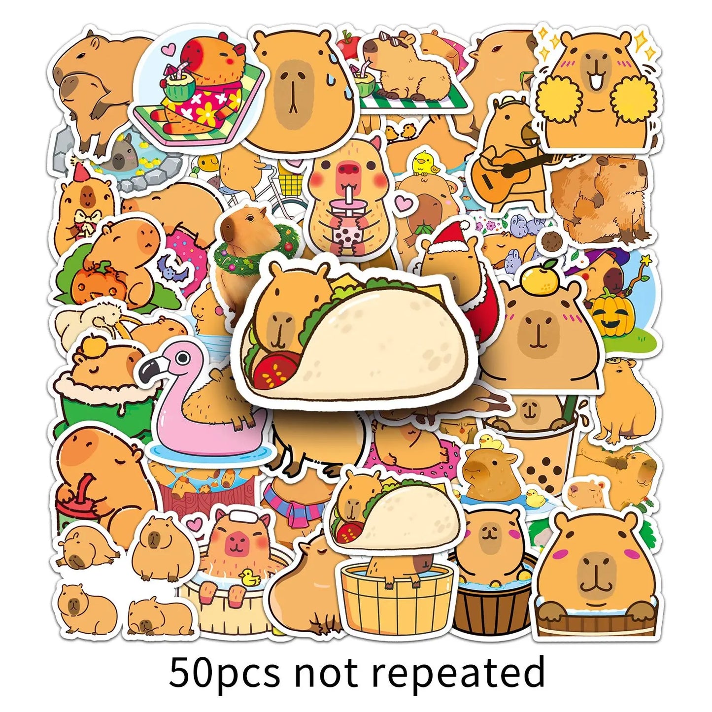50PCS   Cartoon Animal Capybara Sticker Graffiti iPad Desk Notebook  Car Computer Pattern Scrapbook Toy Decoration