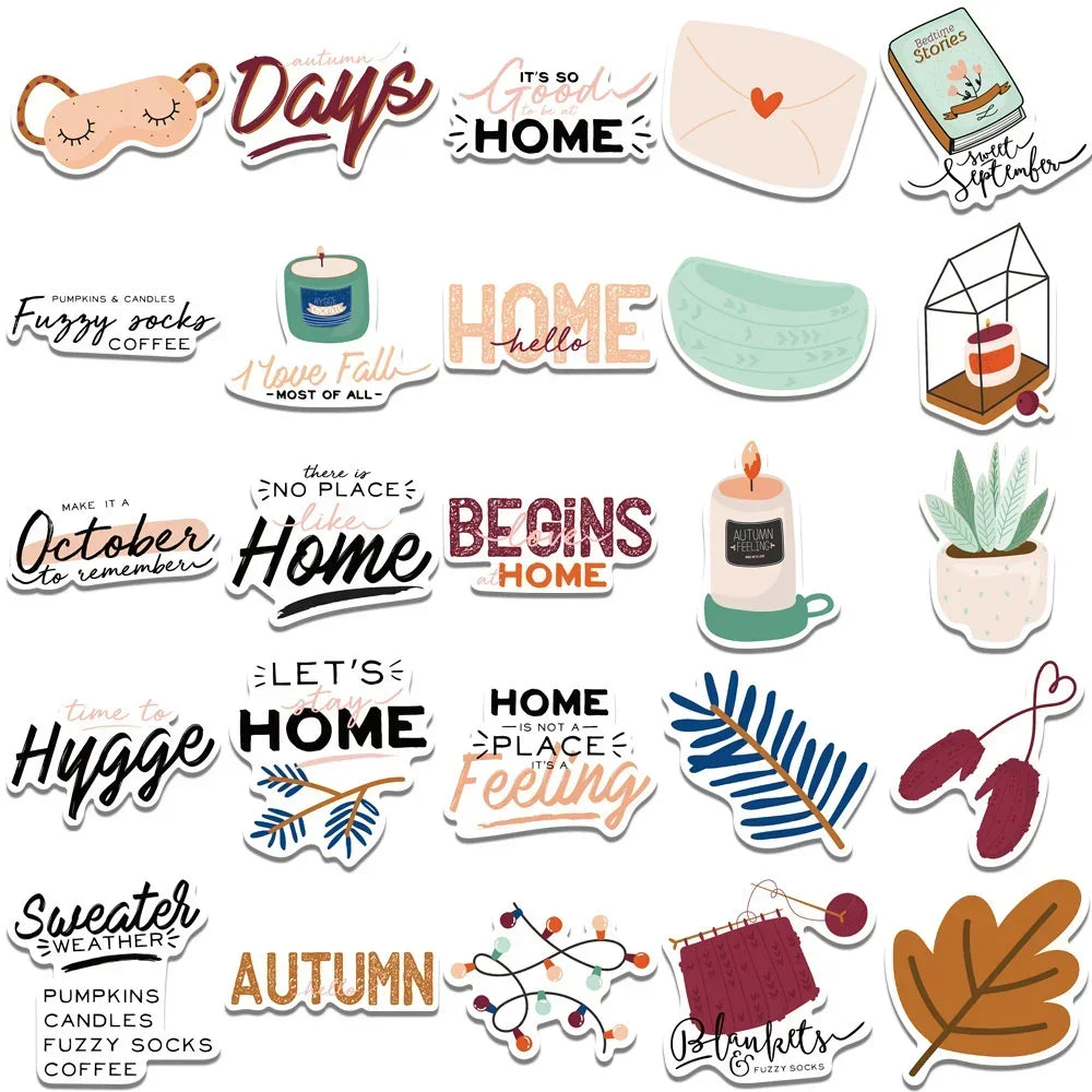 50PCS Autumn Small Fresh Trend Graffiti Waterproof Sticker Decoration Notebook Gift Suitcase iPad Guitar Helmet