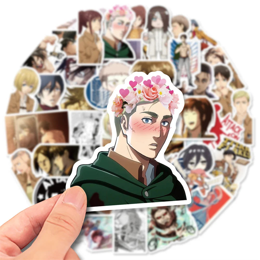 50pcs Anime Attack On Titan New Sticker For Luggage Laptop Ipad Cup Skateboard Phone Case Guitar Sticker