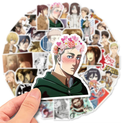 50pcs Anime Attack On Titan New Sticker For Luggage Laptop Ipad Cup Skateboard Phone Case Guitar Sticker