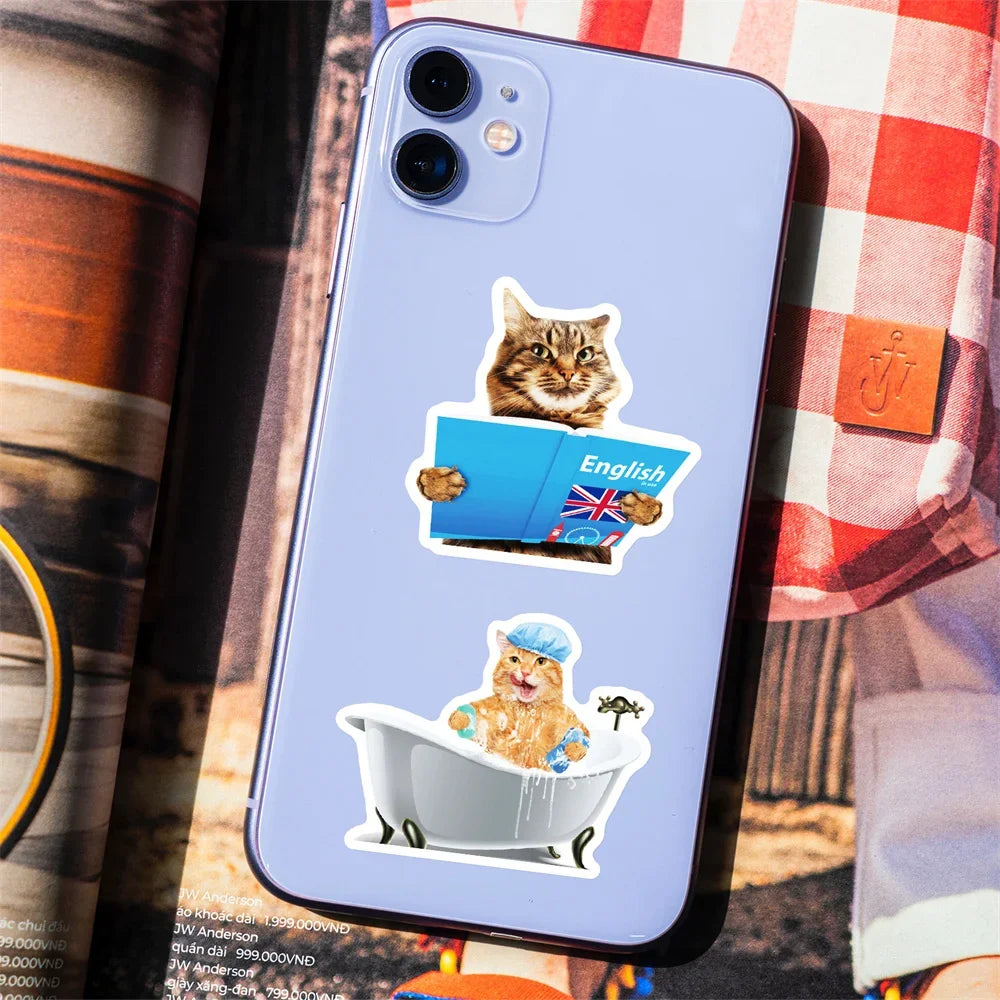 50PCS Realistic Cute Cat Sticker Funny Animal Suitcase Guitar Computer Waterproof Skateboard  Refrigerator  Cup