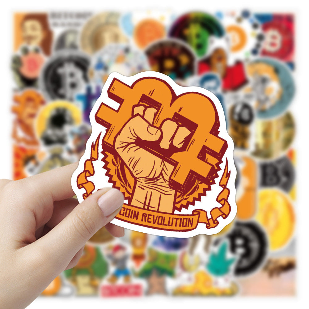 50PCS Cryptocurrency Cartoon Stickers - Digital Gold Rush Decals for Blockchain Literacy Journals, Satoshi's Vision Maps & DeFi Aesthetic Projects