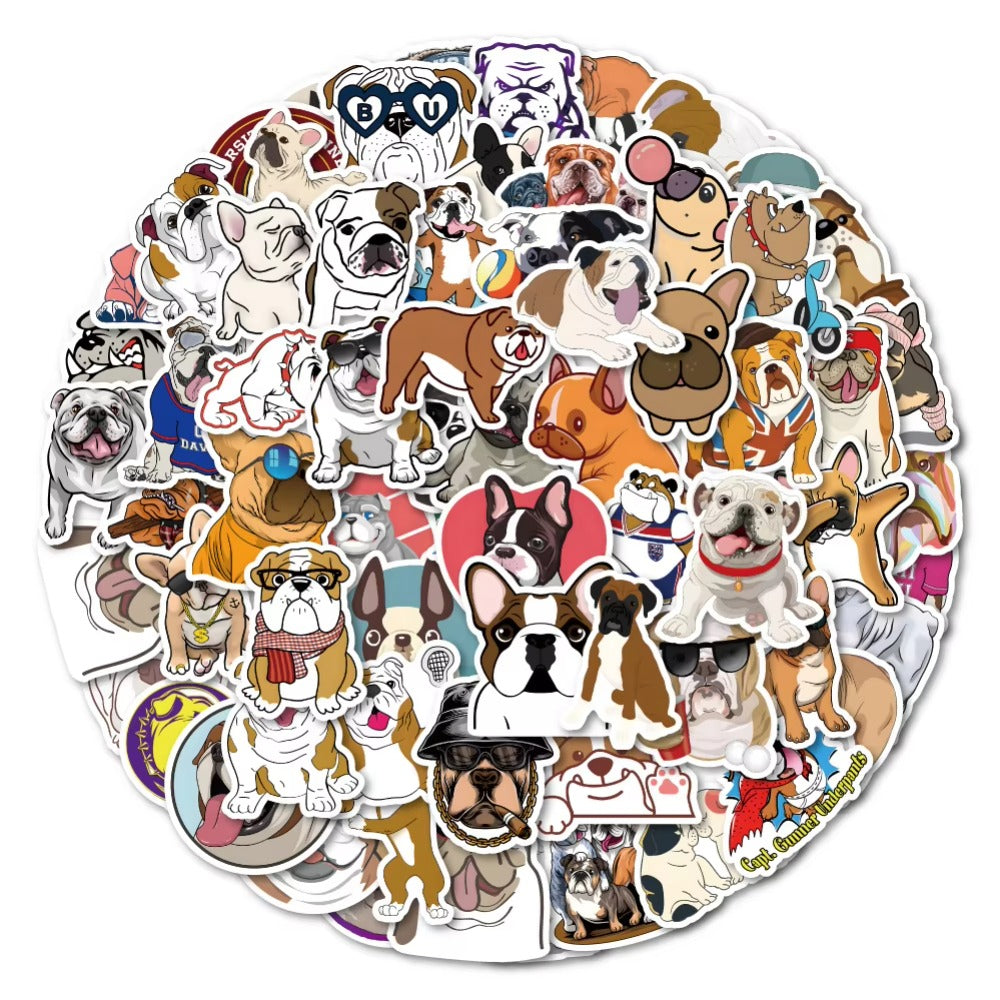 50PCS Cute Cartoon Bulldog Animal Doodle Stickers Perfect for Skateboards, Bags, Water Bottles, Helmets Creative Desktop Decor Decals