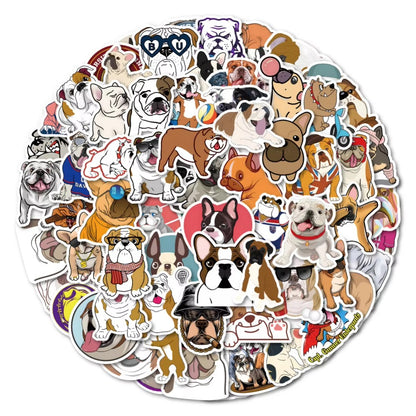 50PCS Cute Cartoon Bulldog Animal Doodle Stickers Perfect for Skateboards, Bags, Water Bottles, Helmets Creative Desktop Decor Decals