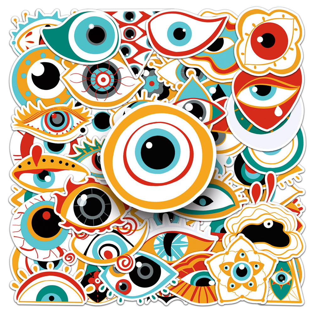 50PCS Creepy Eye & Demon Doodle Stickers, Gothic Horror Cartoon Decals for Alt Fashion and Dark Decor
