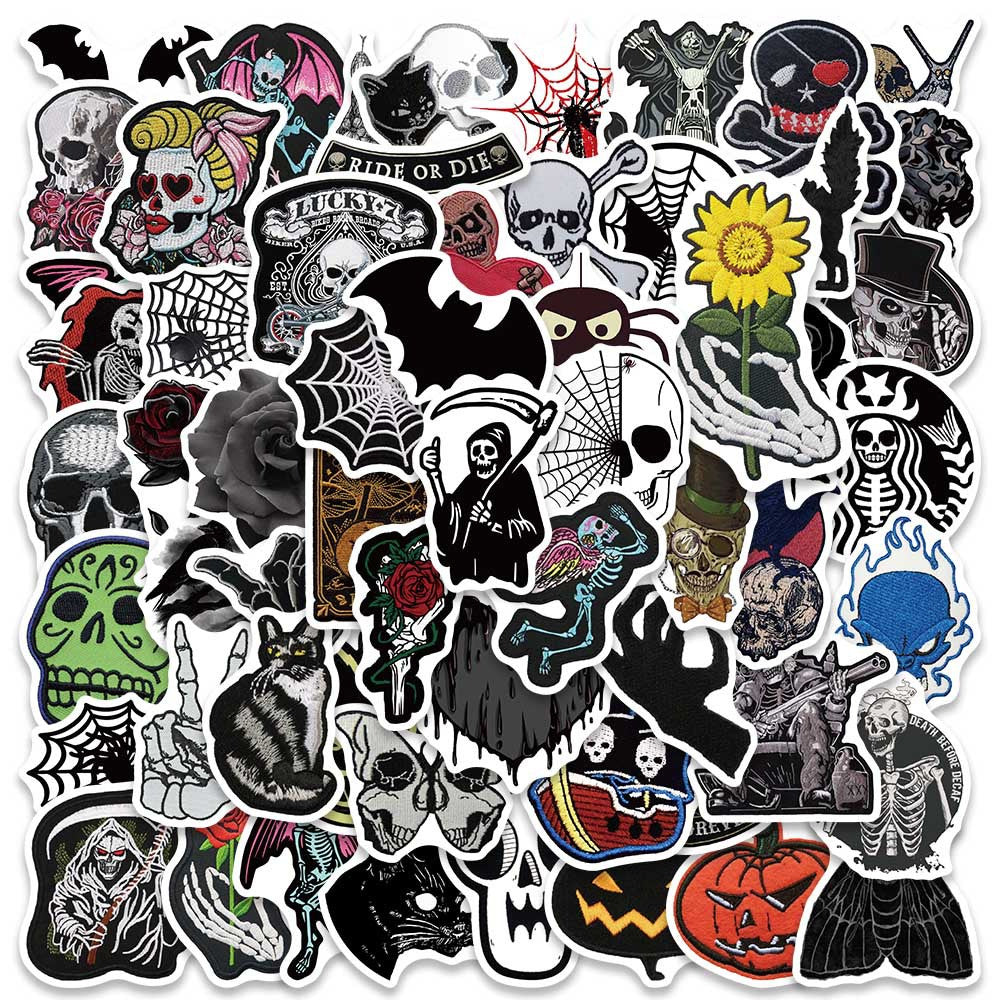 60PCS Cartoon Dark Skeleton Spider Web Doodle Stickers Exquisite, Fashionable, Creative DIY Journal Decorations Suitable for Notebooks, Guitars, Helmets, Skateboards, Water Bottles, and Stationery Boxes