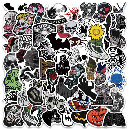 60PCS Cartoon Dark Skeleton Spider Web Doodle Stickers Exquisite, Fashionable, Creative DIY Journal Decorations Suitable for Notebooks, Guitars, Helmets, Skateboards, Water Bottles, and Stationery Boxes