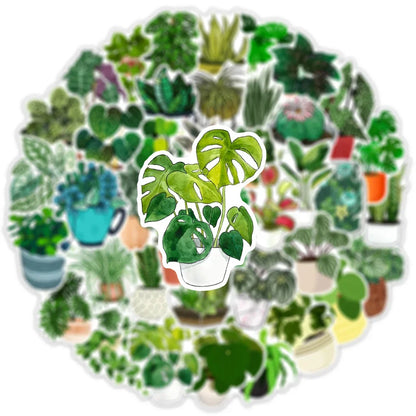 50PCS Green Plant Graffiti Waterproof Sticker Creative Trend Decoration Refrigerator Notebook Skateboard Guitar
