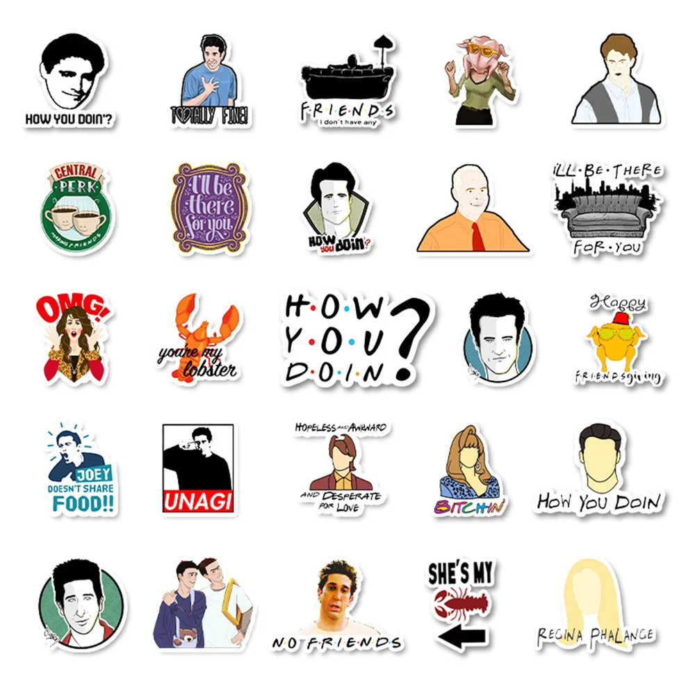 55 pieces of friend doodle stickers, personalized and creative waterproof decoration trend refrigerator cup helmet laptop phone case decoration stickers