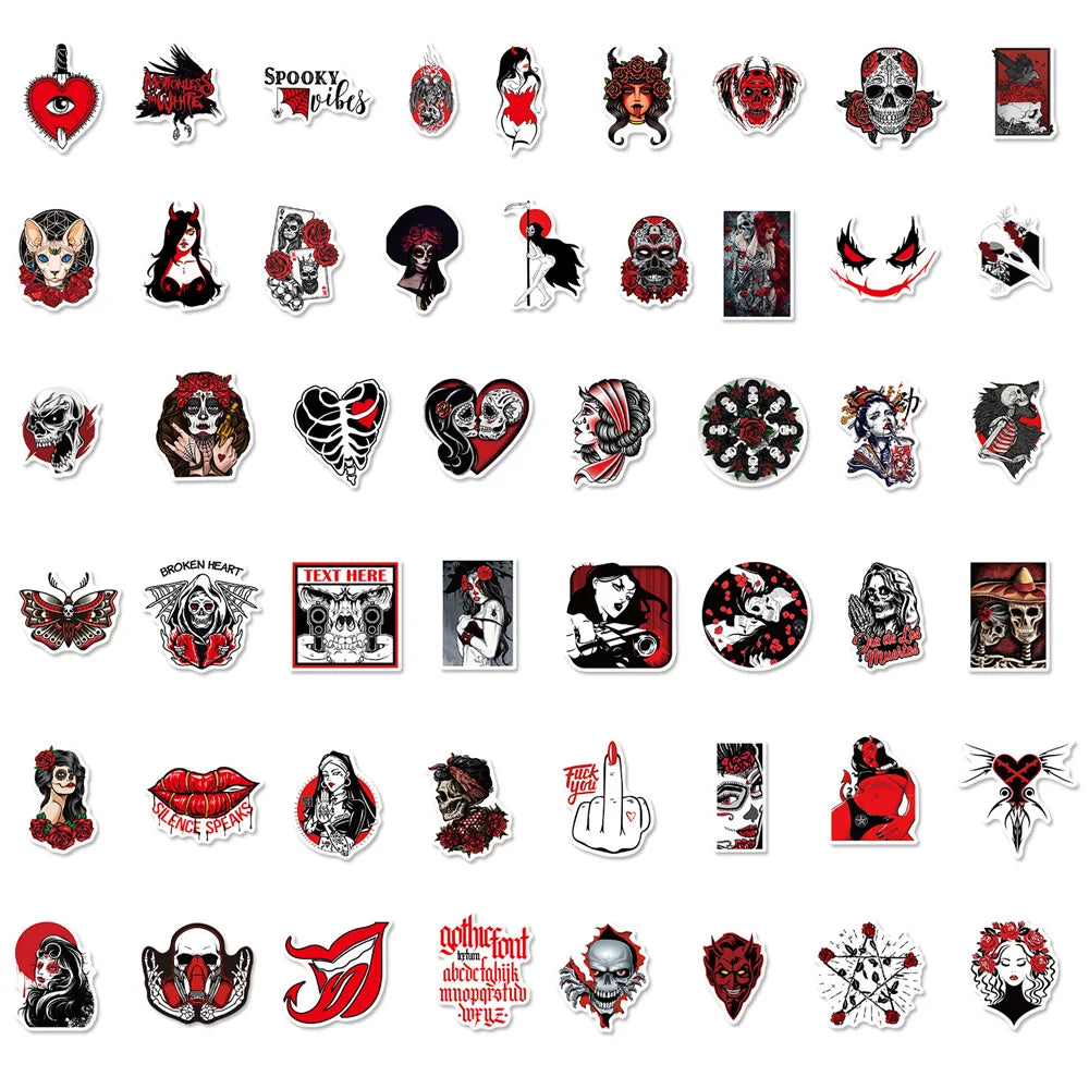 50PCS Gothic Horror Stickers Devil Dark Red Wind Punk Wind Horror Red and Black Suitcase Stickers