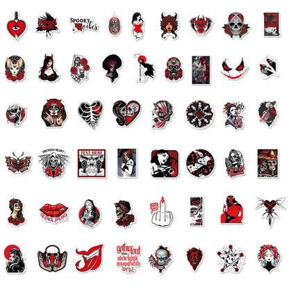 50PCS Gothic Horror Stickers Devil Dark Red Wind Punk Wind Horror Red and Black Suitcase Stickers