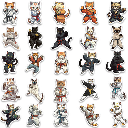 50PCS Samurai Cat Doodle Stickers, Cute Warrior Kitty Cartoon Decals for Kawaii Lovers and Japanese Culture Fans