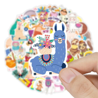 50PCS Adorable Cartoon Alpaca and Sloth Doodle Stickers for Suitcases, Laptops, DIY Fridge and Phone Cases, Diary Decorations