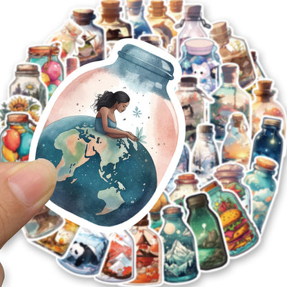 50PCS Cute Glass Jar Doodle Stickers, Cartoon Transparent Bottle Decals for Planners, Journals, and Aesthetic Decor