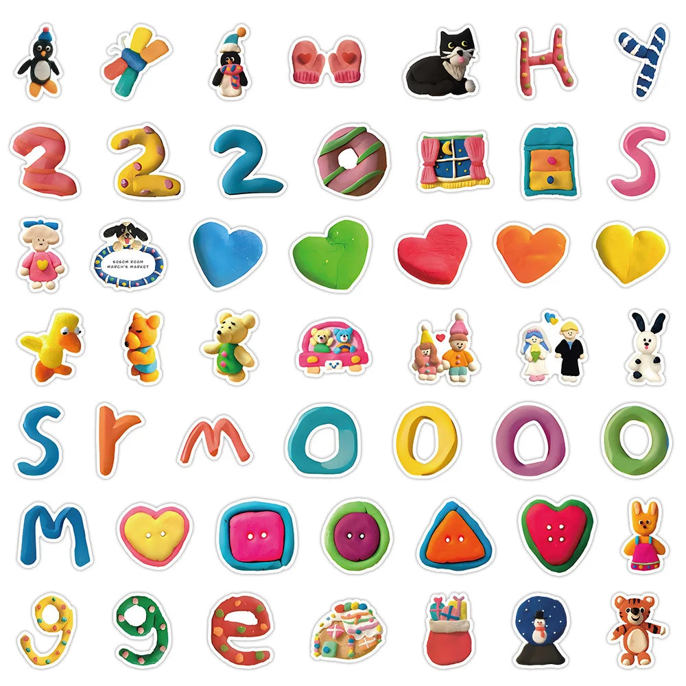 100PCS Cute Cartoon Playdough Doodle Stickers Personalised Fashion Creative DIY Beautifully Decorative Decals Toys Laptop IPad Skateboards Mugs Helmets Popular Stickers Gifts