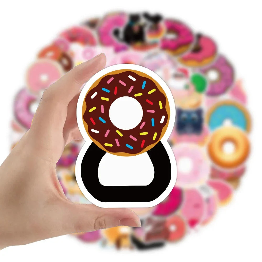 50PCS Cartoon Donut Food Cute Creative Doodle Sticker Bicycle Skateboard DIY Water Cup Car Guitar Laptop Computer