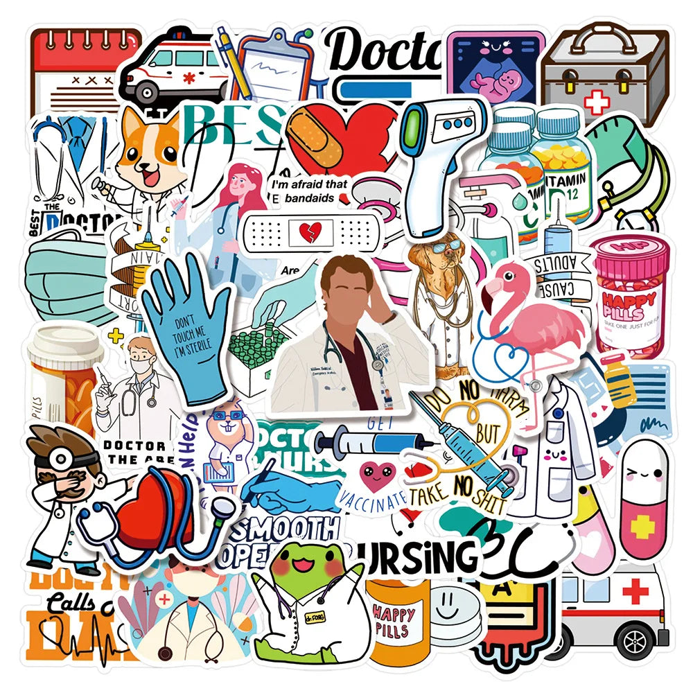 50PCS Cartoon Doctor Occupation Small Icon Sticker  Graffiti iPad Helmet  Guitar DIY Wall Sticker Toy Decoration 50PCS Cartoon Doctor Occupation Small Icon Sticker  Graffiti iPad Helmet  Guitar DIY Wall Sticker Toy Decoration