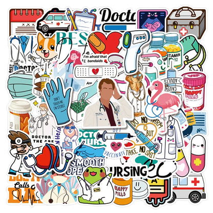 50PCS Cartoon Doctor Occupation Small Icon Sticker  Graffiti iPad Helmet  Guitar DIY Wall Sticker Toy Decoration 50PCS Cartoon Doctor Occupation Small Icon Sticker  Graffiti iPad Helmet  Guitar DIY Wall Sticker Toy Decoration