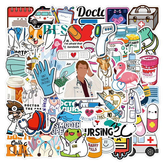 50PCS Cartoon Doctor Occupation Small Icon Sticker  Graffiti iPad Helmet  Guitar DIY Wall Sticker Toy Decoration 50PCS Cartoon Doctor Occupation Small Icon Sticker  Graffiti iPad Helmet  Guitar DIY Wall Sticker Toy Decoration