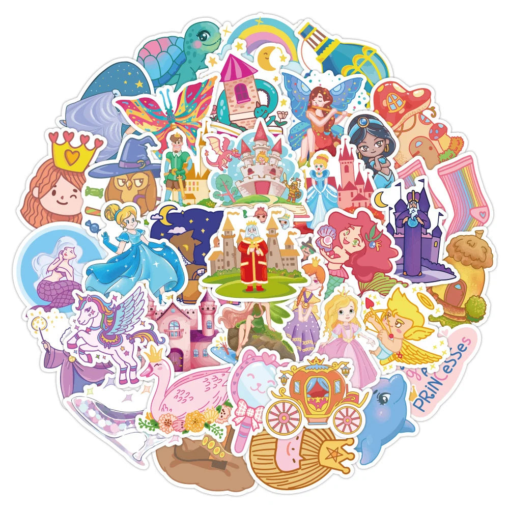50PCS Princess Series Fairytale Castle Sticker Toy DIY Skateboard Laptop Luggage Ipad Cartoon Decal Sticker