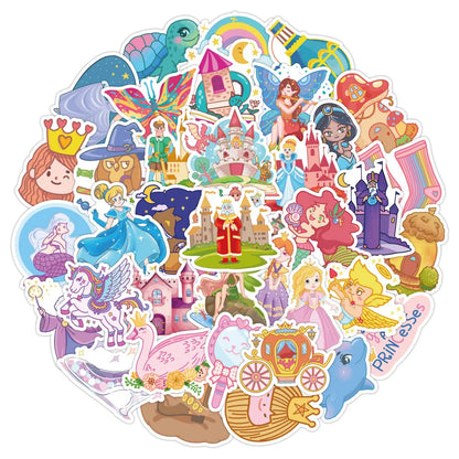 50PCS Princess Series Fairytale Castle Sticker Toy DIY Skateboard Laptop Luggage Ipad Cartoon Decal Sticker