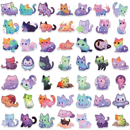 50PCS Cosmic Cat Doodle Stickers, Mystical & Cute Cartoon Kittens Among Stars and Galaxies for Dreamy Vibes