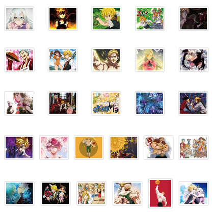 50PCS Seven Deadly Sins Anime Inspired Stickers - Holy Knight Rebellion Decals for Moral Complexity Journals, Fallen Virtue Maps & Sin Redemption Projects