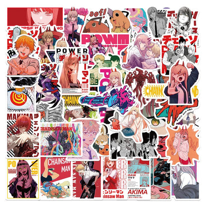 50 pieces of cartoon anime chainsaw man graffiti stickers, personalized, fashionable, creative and trendy DIY exquisite decorative stickers, refrigerator, water cup, skateboard helmet, guitar, popular decal toys