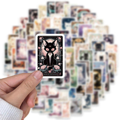 78PCS Feline Tarot Semiotics Stickers - Nine Lives Archetype Decals for Cat-Human Allegories, Whisker Divination Maps & Furry Fate Journals