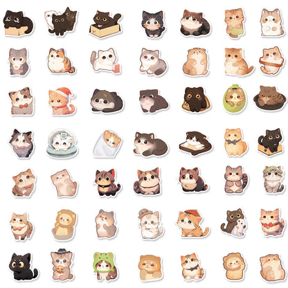 50PCS Cute Cartoon Cat Animal Doodle Stickers Exquisite Fashionable DIY Decorative Stickers for Notebooks Perfect for Suitcases, Laptops, Guitars, Chairs, Helmets, and Stationery Boxes